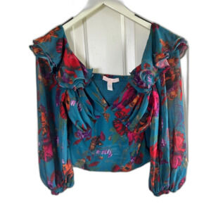 Hutch Floral Teal Women's Top Bohemian Flowy Longsleeve